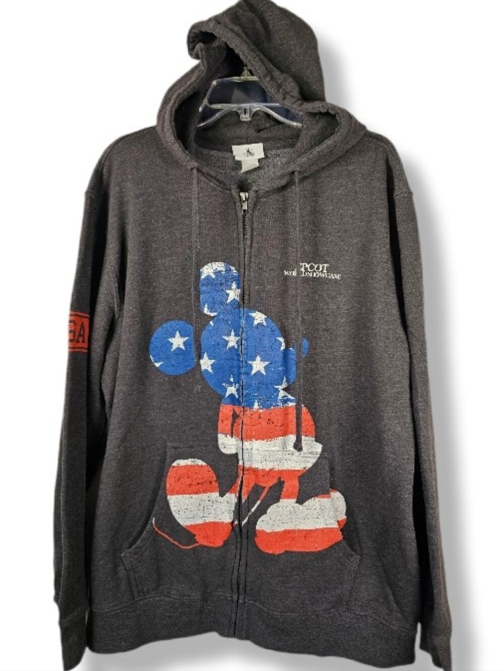 Disney Parks EPCOT World Showcase USA Mickey Mouse Zip Up Hoodie Adult XL/Unisex